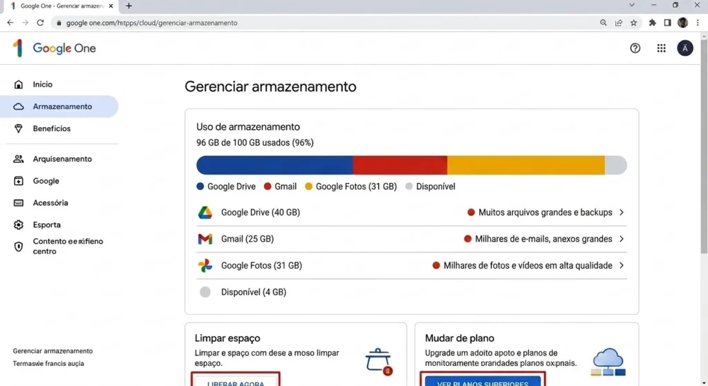 liberar espaço no Google
